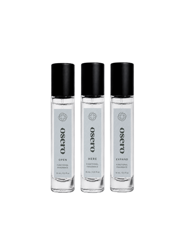 Three osseo perfume bottles on a white background